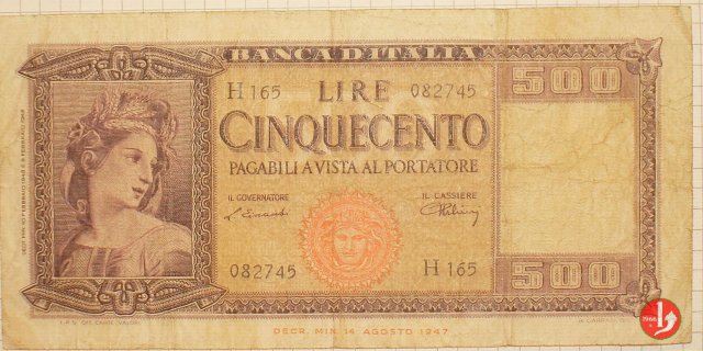 500 lire Italia ornata di spighe 1948
