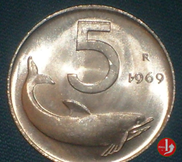 5 lire delfino 1969 (Roma)