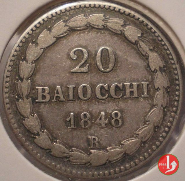 20 baiocchi (Doppio Giulio del 1° tipo) 1848 (Roma)