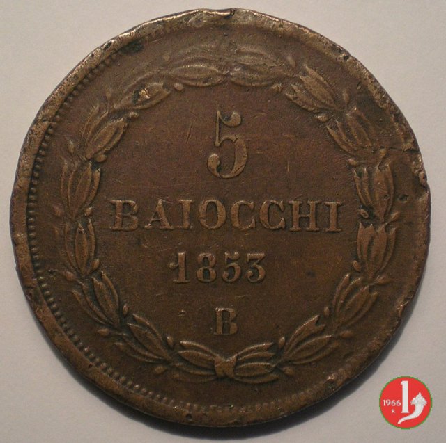 5 baiocchi 2° tipo 1853 (Bologna)