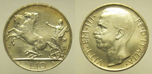 prova 10 lire biga 1927 (Roma)