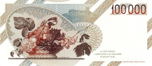 100.000 lire Caravaggio 1986