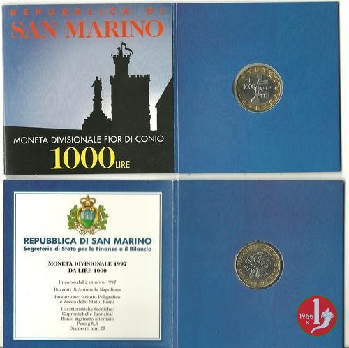 1000 Lire bimetallica 1997 (Roma)