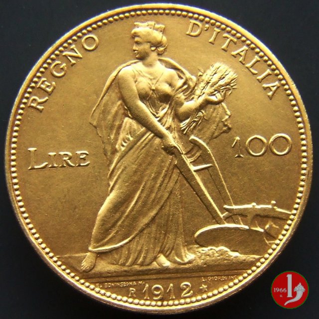 100 lire d'oro aratrice 1912