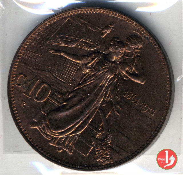 10 centesimi 50° Unità d'Italia 1911 (Roma)