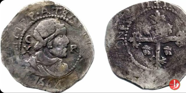 10 reali maltagliati (2° tipo) 1664 (Cagliari)