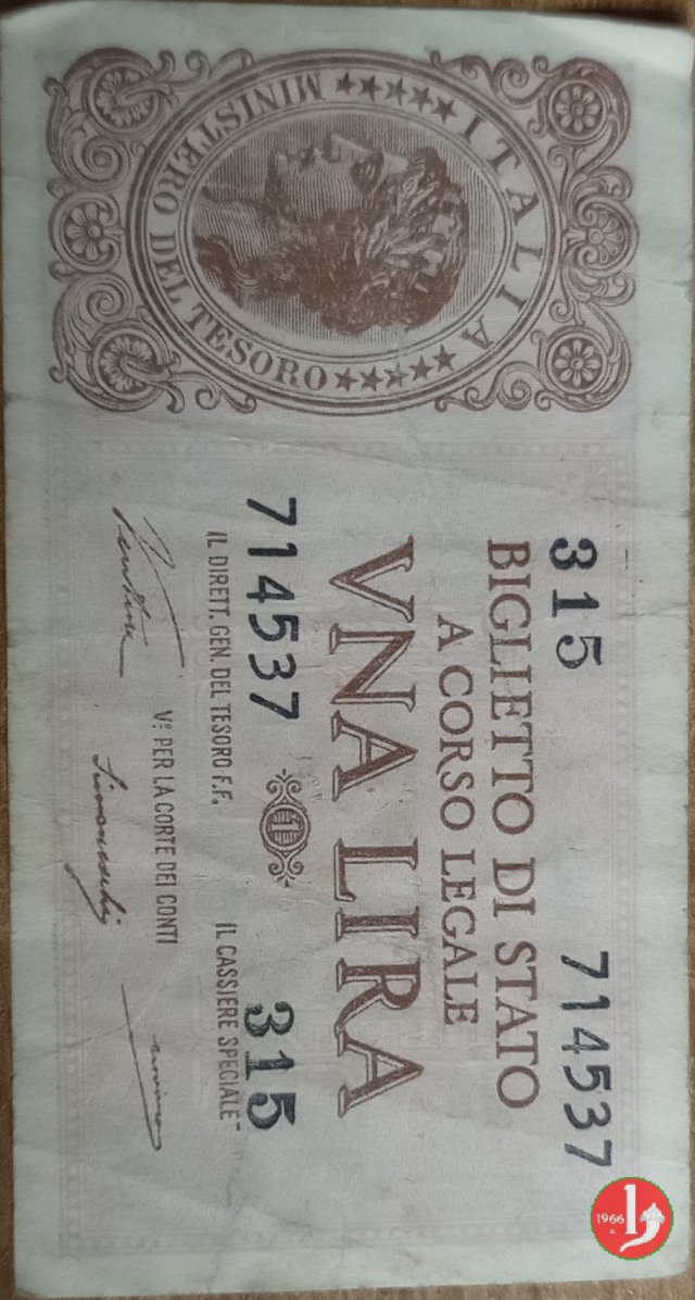 1 Lira "Italia Laureata" 1944