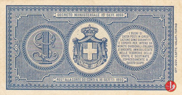 1 Lira Primo & Secondo Tipo 1893
