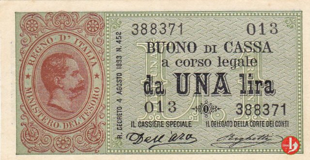 1 Lira Primo & Secondo Tipo 1893