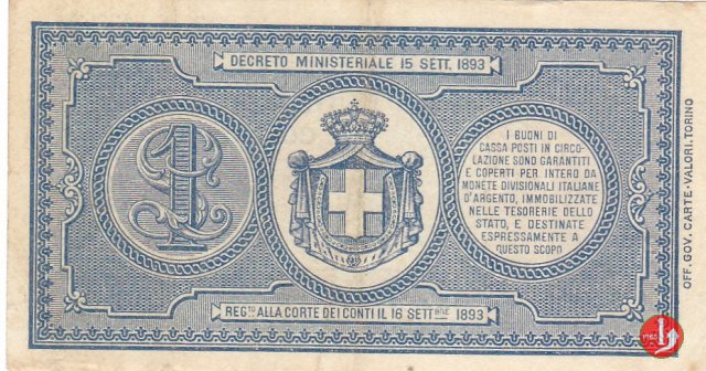 1 Lira Primo & Secondo Tipo 1893