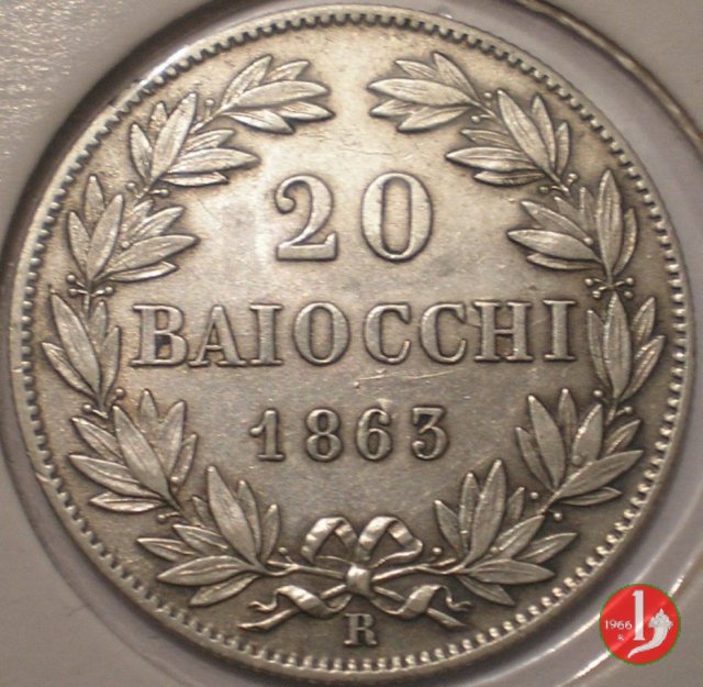 20 baiocchi (Doppio Giulio del 2° tipo) 1863 (Roma)