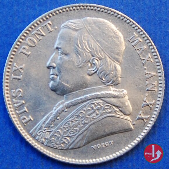 20 baiocchi (Doppio Giulio del 2° tipo) 1865 (Roma)