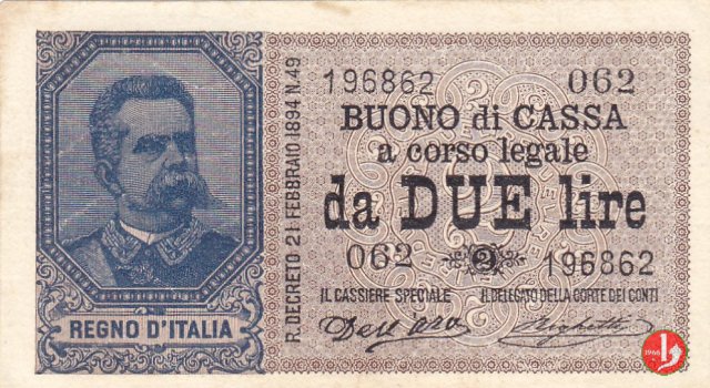 2 Lire Umberto I 1897