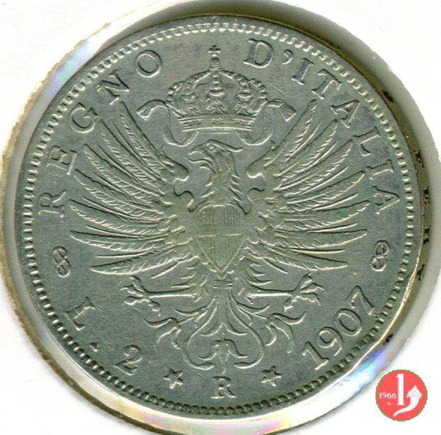 2 lire aquila sabauda 1907 (Roma)