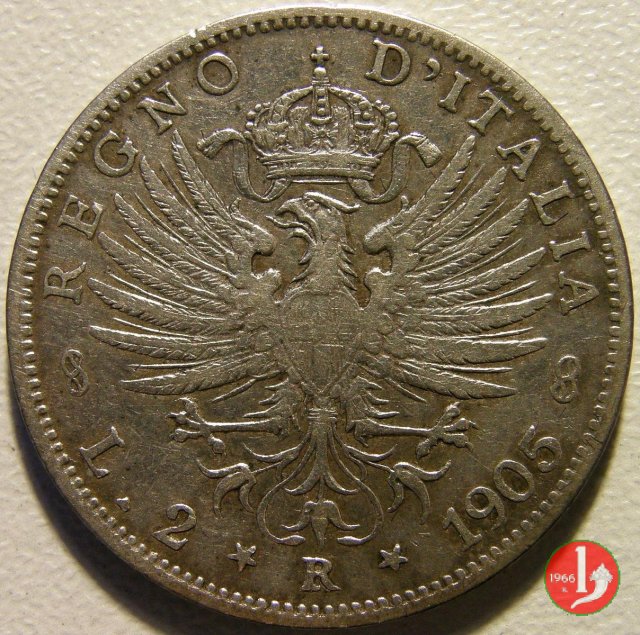 2 lire aquila sabauda 1905 (Roma)