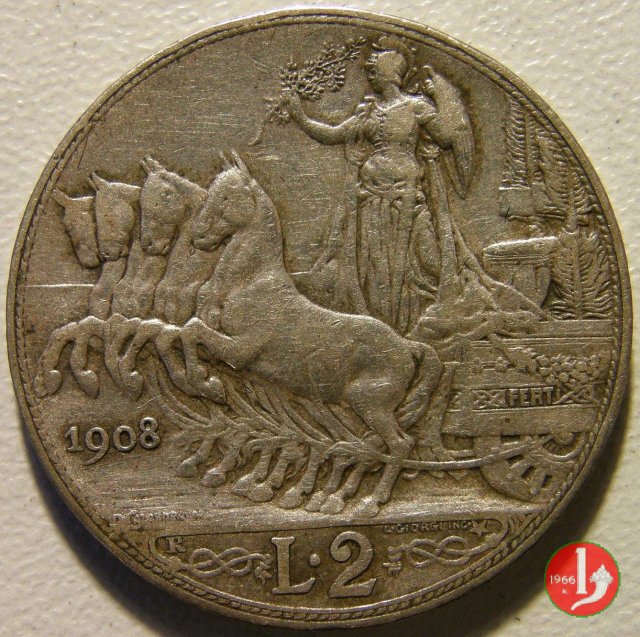 2 lire quadriga veloce 1908 (Roma)