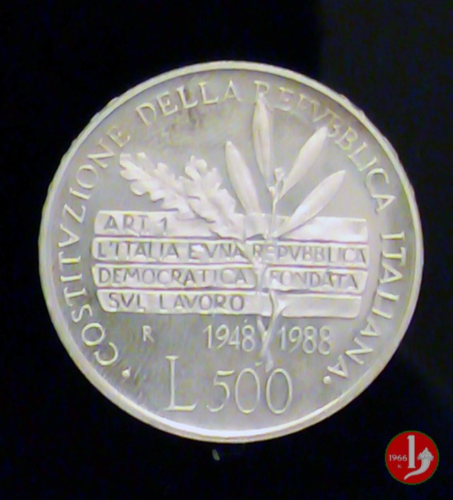 500 lire Costituzione della Repubblica Italiana 1988 (Roma)