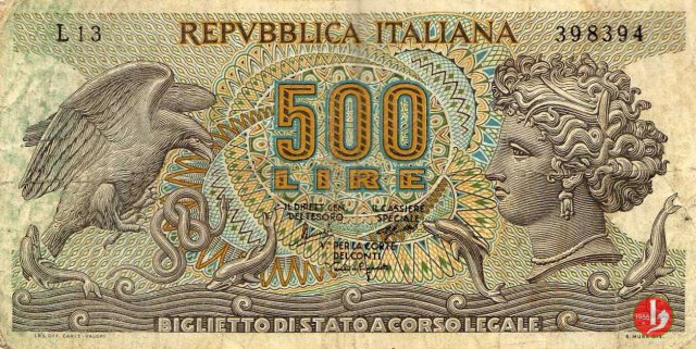 500 lire Testa di Aretusa 1970