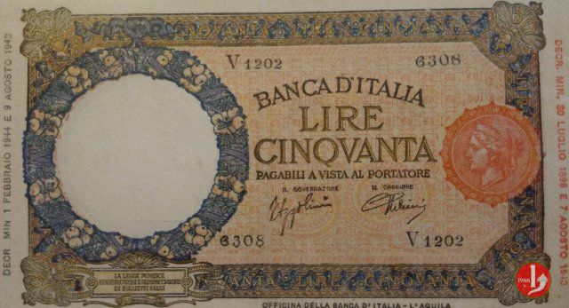 50 Lire Lupetta "B.I." L'Aquila" 1944