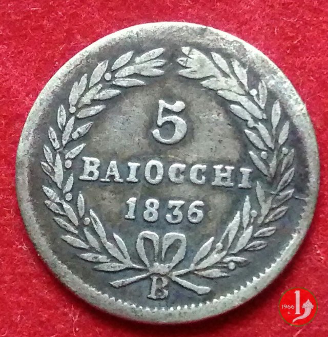 5 Baiocchi (Grosso o Mezzo Paolo) 1836 (Bologna)