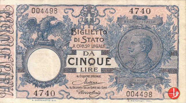 5 Lire Vittorio Emanuele III 1918