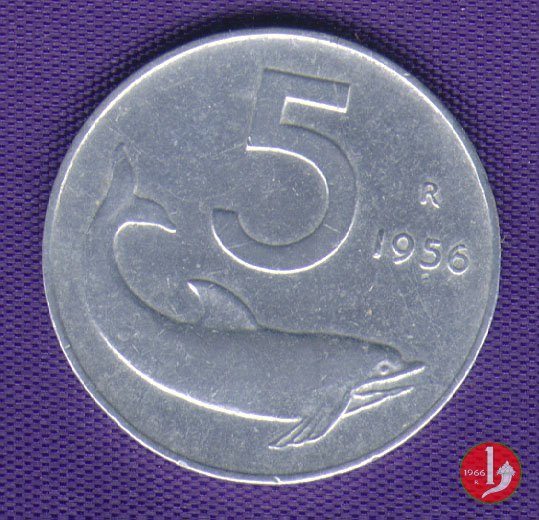 5 lire delfino 1956 (Roma)