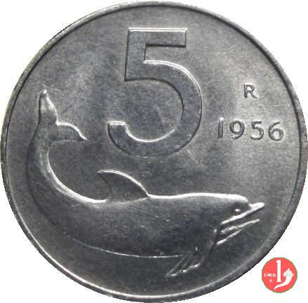 5 lire delfino 1956 (Roma)