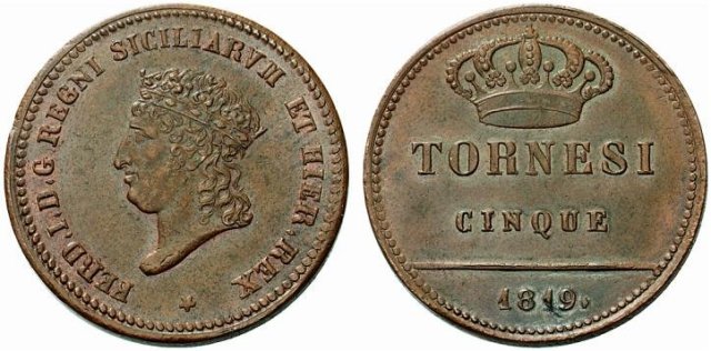 5 tornesi II tipo 1819 (Napoli)