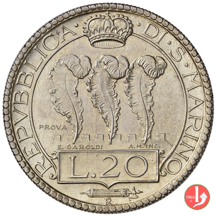 Prova 20 lire 2&deg; tipo 1935 (Roma)