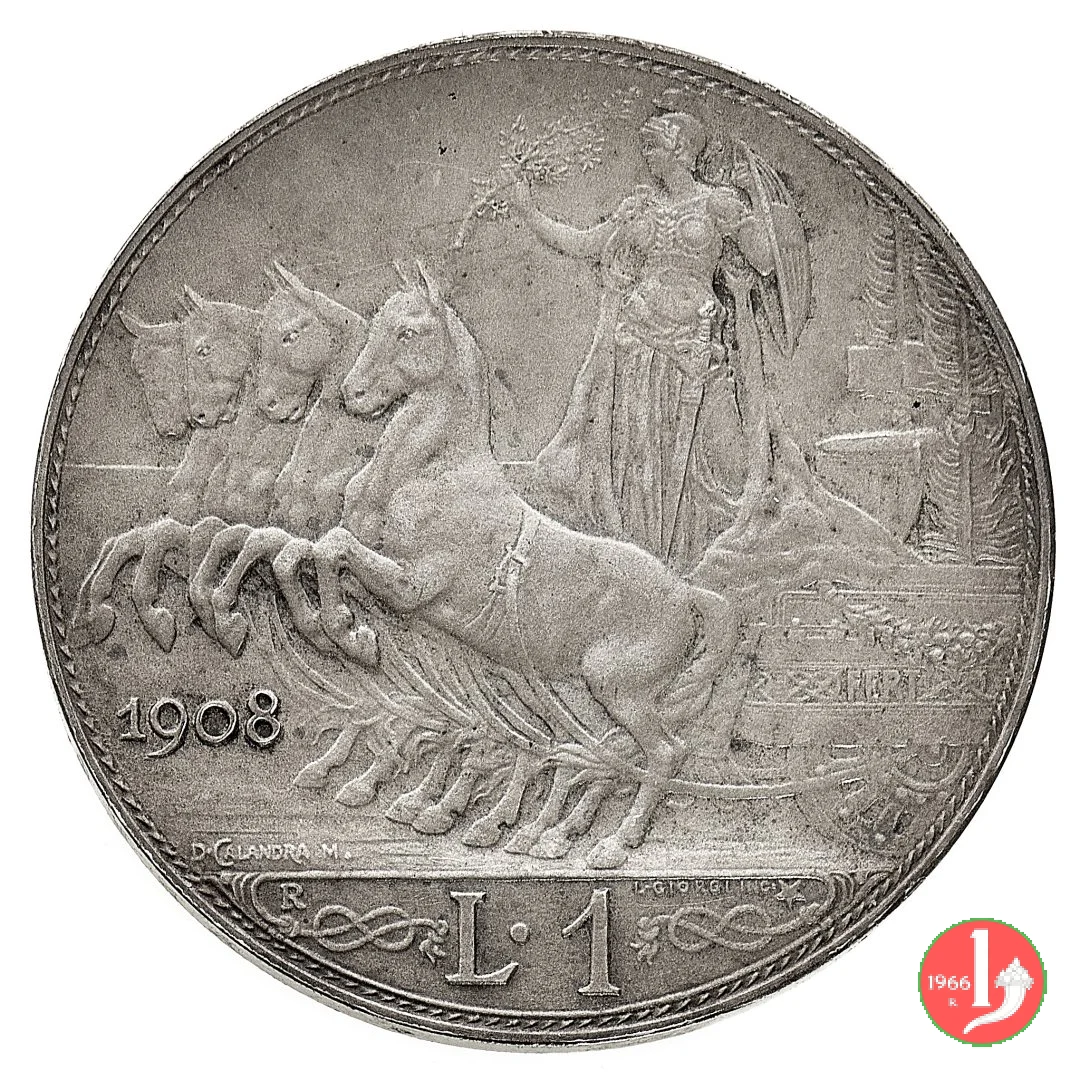 prova 1 lira quadriga veloce 1908 (Roma)