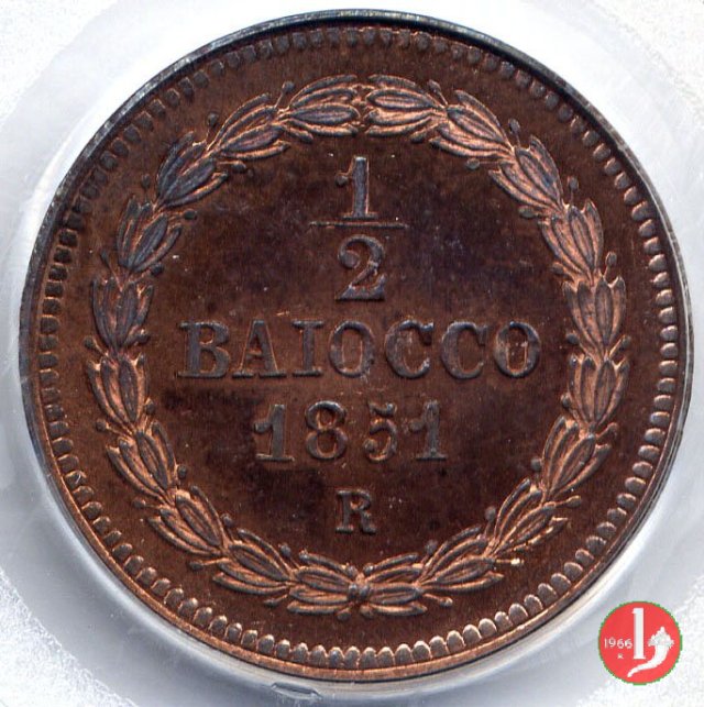 1/2 baiocco scudo a targa 1851 (Roma)