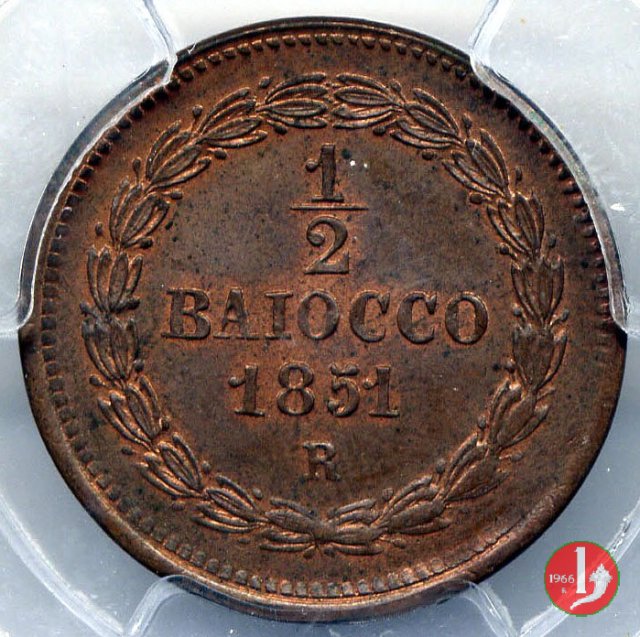 1/2 baiocco scudo a targa 1851 (Roma)