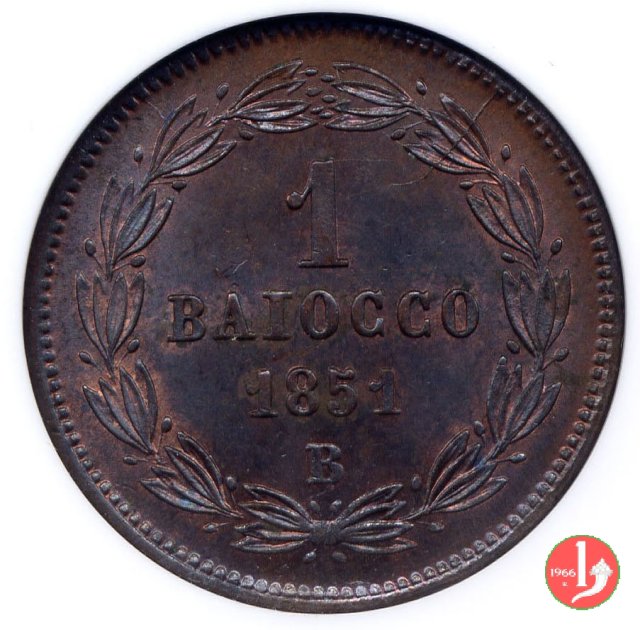 1 baiocco secondo periodo 1851 (Bologna)