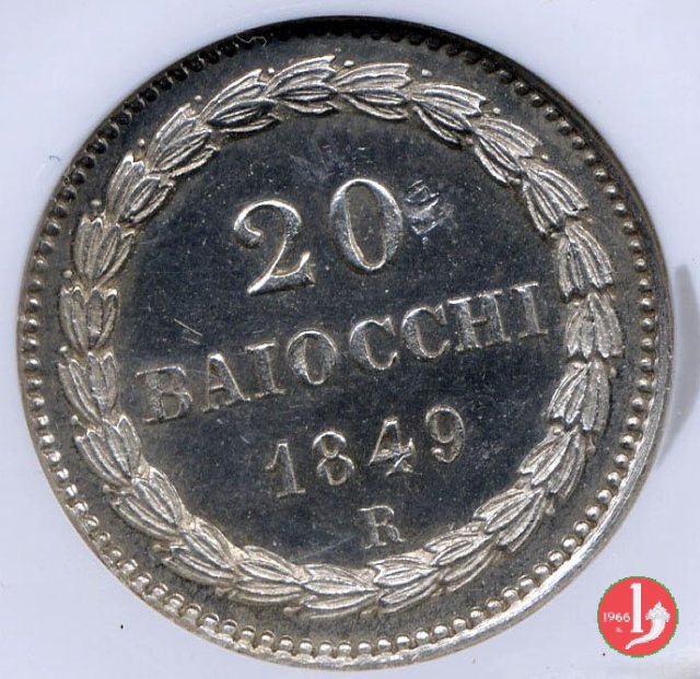 20 baiocchi (Doppio Giulio del 1° tipo) 1849 (Roma)