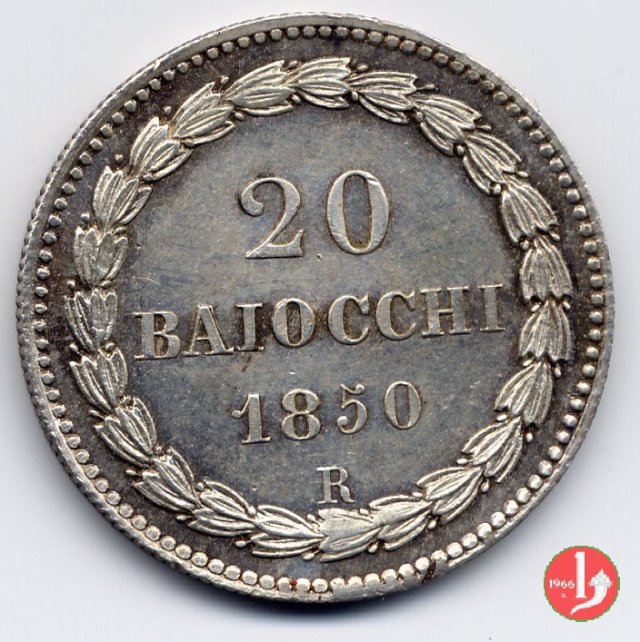 20 baiocchi (Doppio Giulio del 1° tipo) 1850 (Roma)