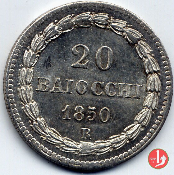 20 baiocchi (Doppio Giulio del 1° tipo) 1850 (Roma)