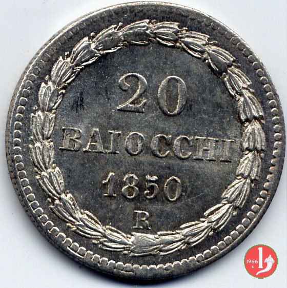 20 baiocchi (Doppio Giulio del 1° tipo) 1850 (Roma)