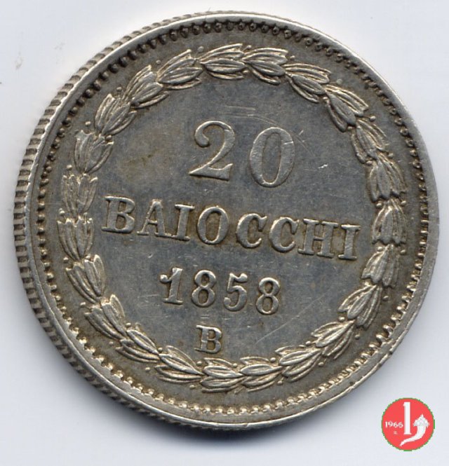 20 baiocchi (Doppio Giulio del 1° tipo) 1858 (Bologna)