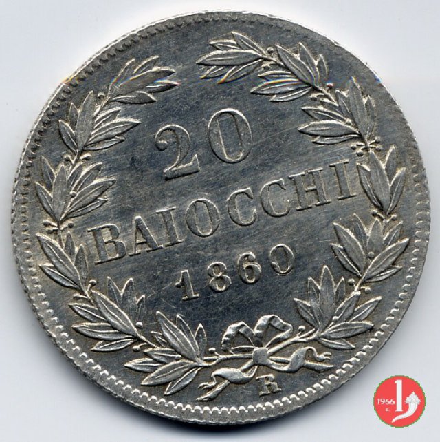 20 baiocchi (Doppio Giulio del 2° tipo) 1860 (Roma)