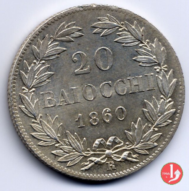 20 baiocchi (Doppio Giulio del 2° tipo) 1860 (Roma)