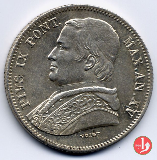 20 baiocchi (Doppio Giulio del 2° tipo) 1860 (Roma)