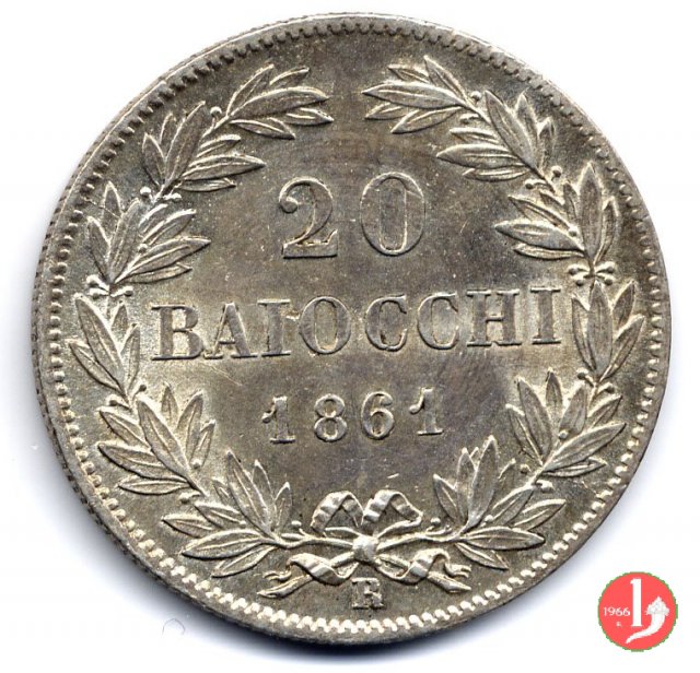 20 baiocchi (Doppio Giulio del 2° tipo) 1861 (Roma)