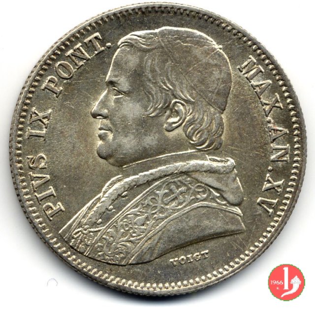 20 baiocchi (Doppio Giulio del 2° tipo) 1861 (Roma)