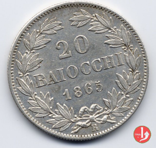 20 baiocchi (Doppio Giulio del 2° tipo) 1865 (Roma)