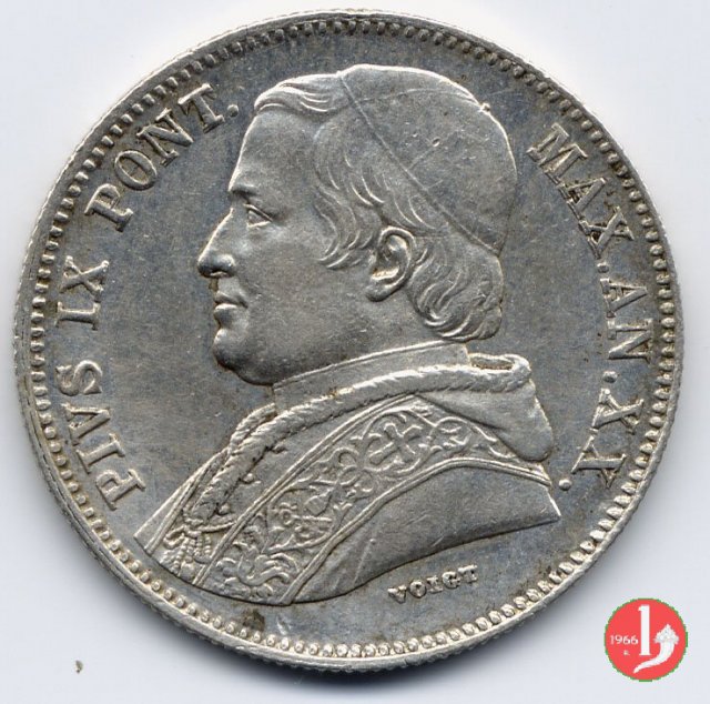 20 baiocchi (Doppio Giulio del 2° tipo) 1865 (Roma)