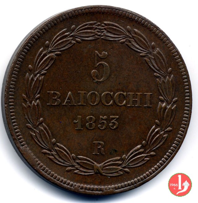 5 baiocchi 2° tipo 1853 (Roma)