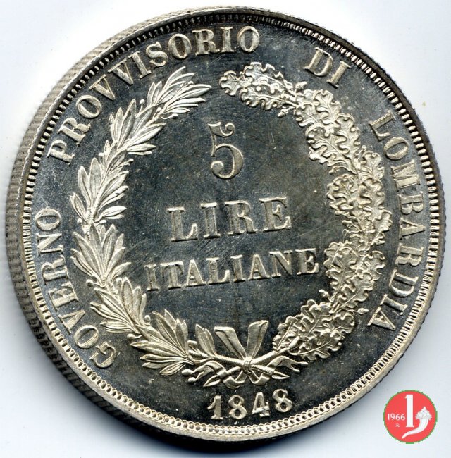 5 lire italiane 1848 (Milano)