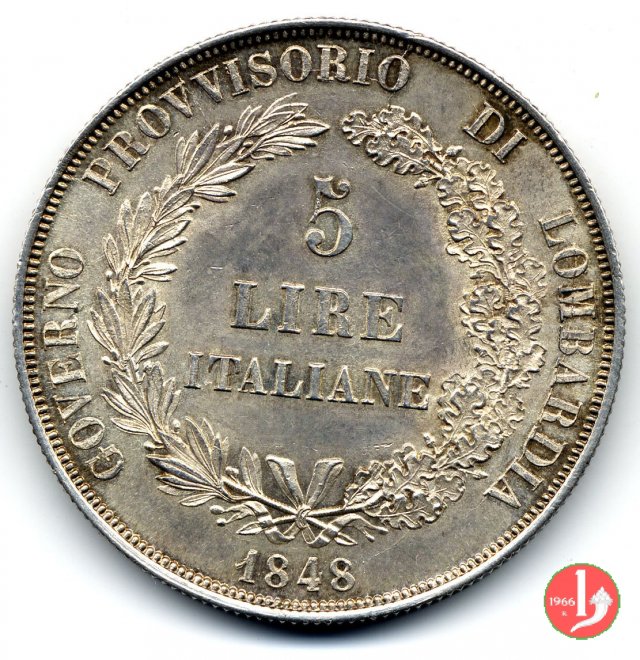 5 lire italiane 1848 (Milano)