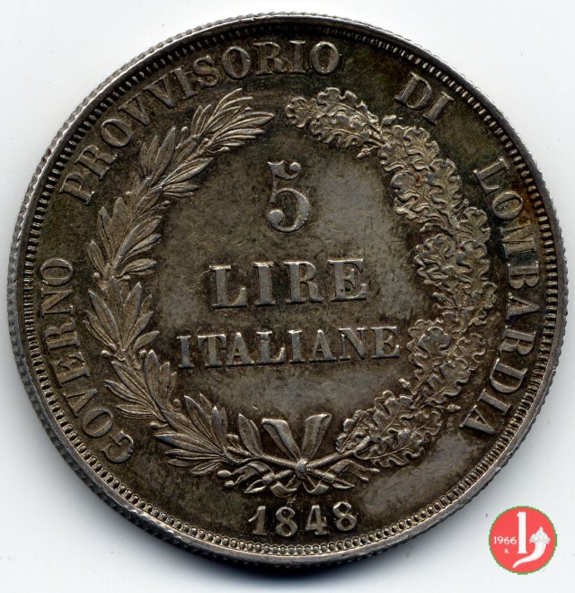 5 lire italiane 1848 (Milano)
