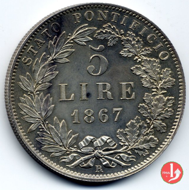 Scudo da 5 lire 1867 (Roma)